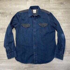 Gap‎ 1969 Western Denim Shirt Mens Medium Blue Black Slim Fit Snap Buttons Yoke